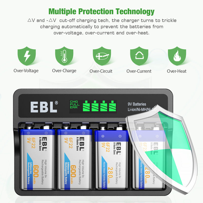 EBL 9V LCD Smart Battery Charger-over charge protecttion