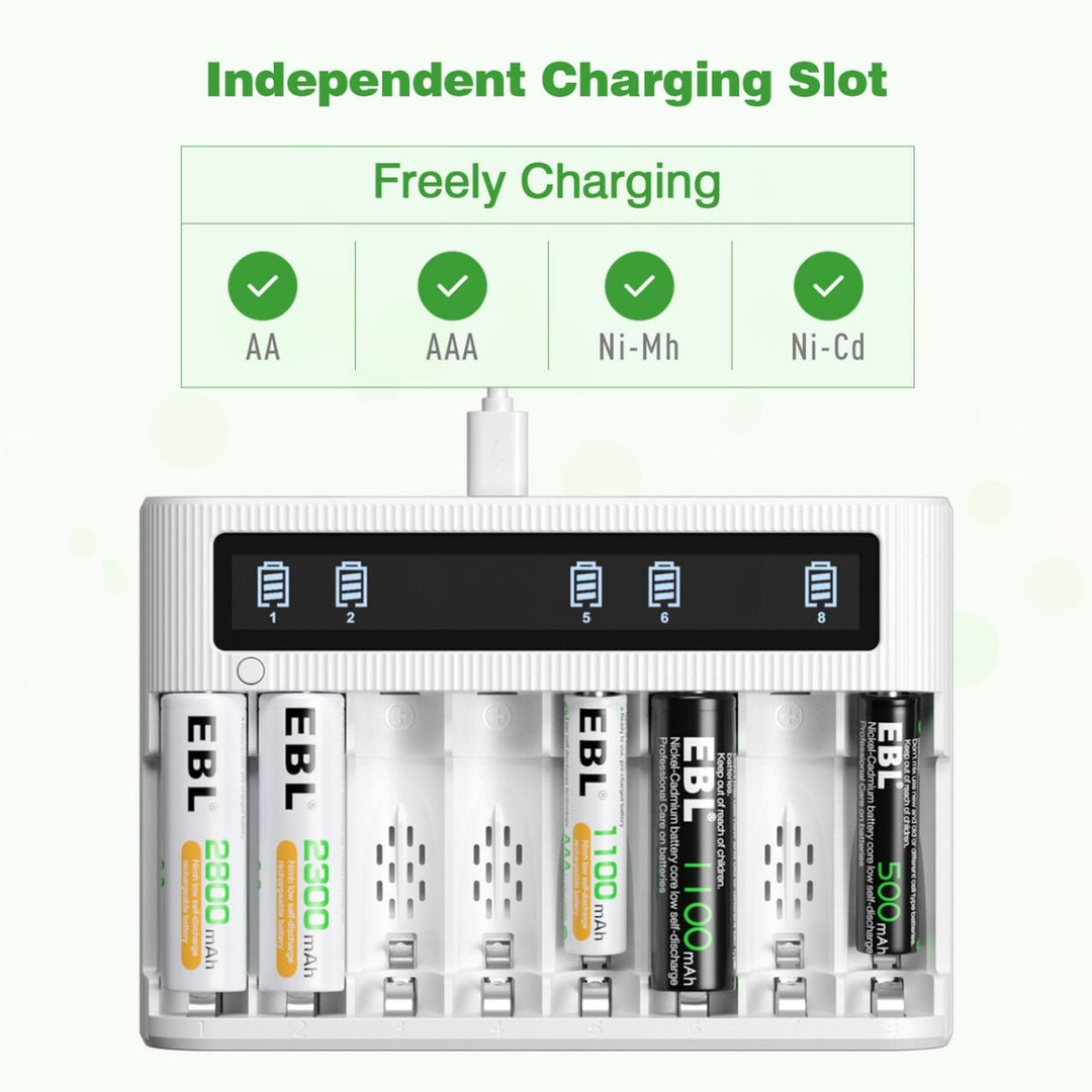 EBL FY-809 8-Bay LCD Smart Battery Charger