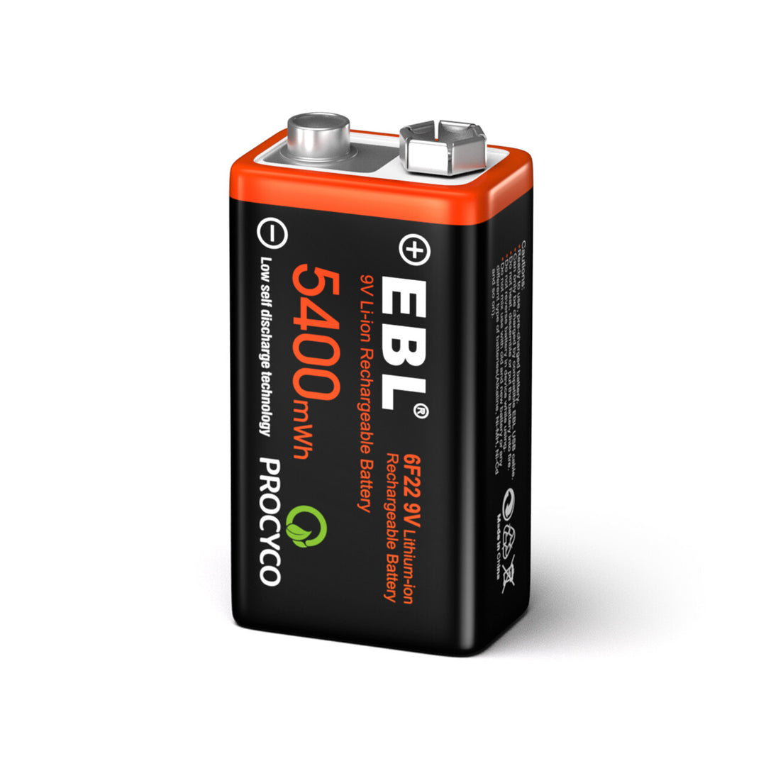 EBL 4PCS 5400mWh 9 Volt USB Rechargeable 9V Lithium LI-ion Battery Batteries