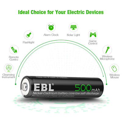 EBL AAA Ni-Cd Rechargeable Batteries 500mAh - EBLOfficial