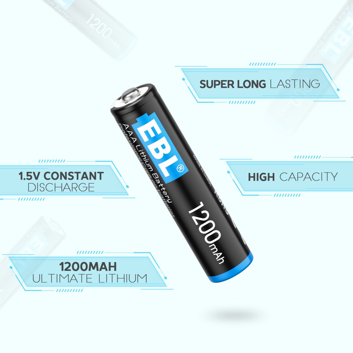 EBL 1200mAh 1.5V Lithium Battery Long-Lasting