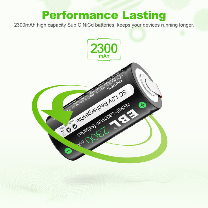 EBL 2300mAh Sub C NiCd Rechargeable Batteries - EBLOfficial