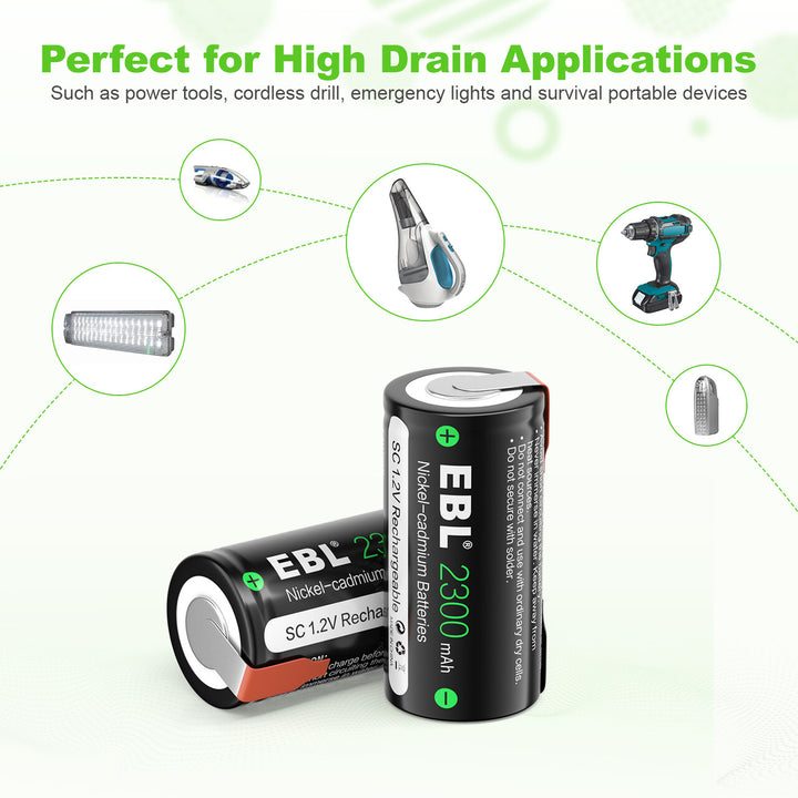 EBL 2300mAh Sub C NiCd Rechargeable Batteries - EBLOfficial