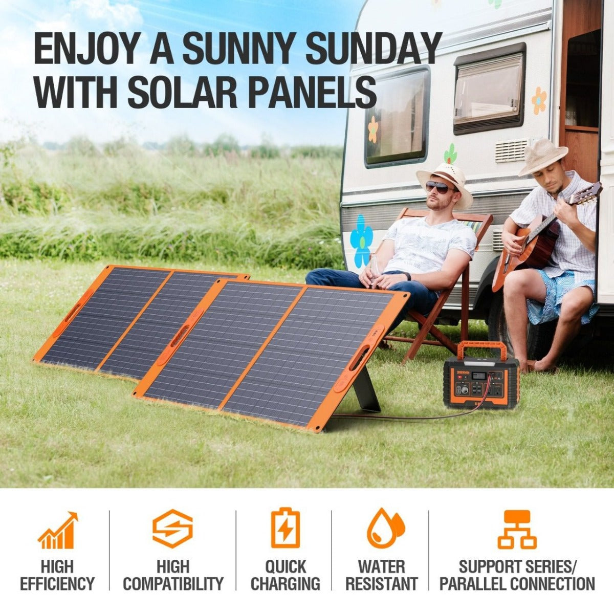 EBL Portable Power Station Voyager 1000+2 Pack EBL Solar Apollo 100W Portable Solar Panel（Basic Version）